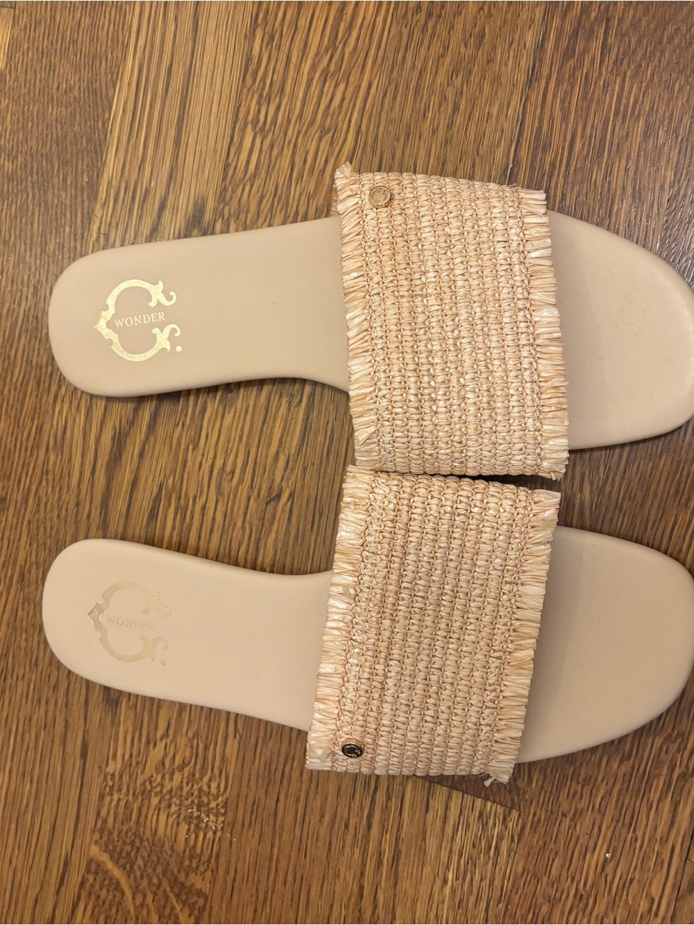 C. Wonder Natural Raffia Slide Sandals